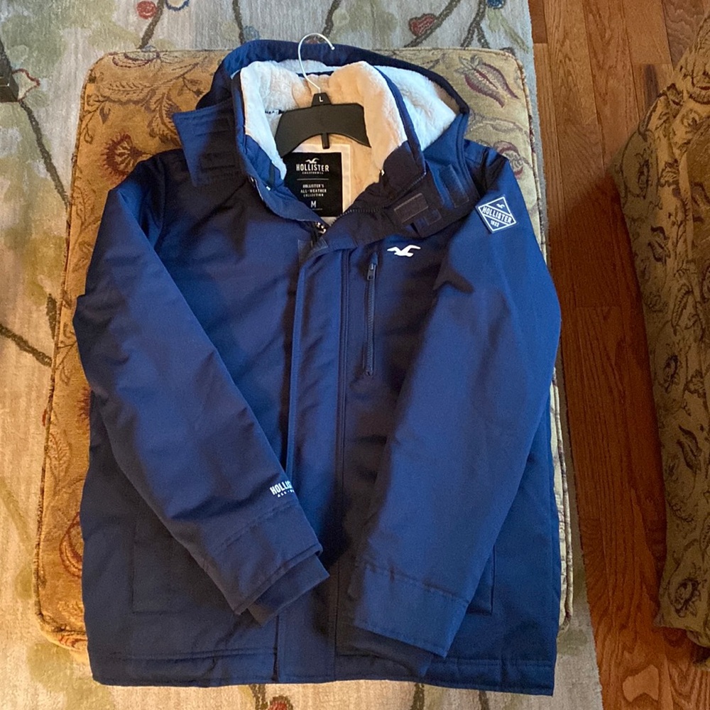 Men’s Hollister Navy Fur Lined Coat Winter Jacket
